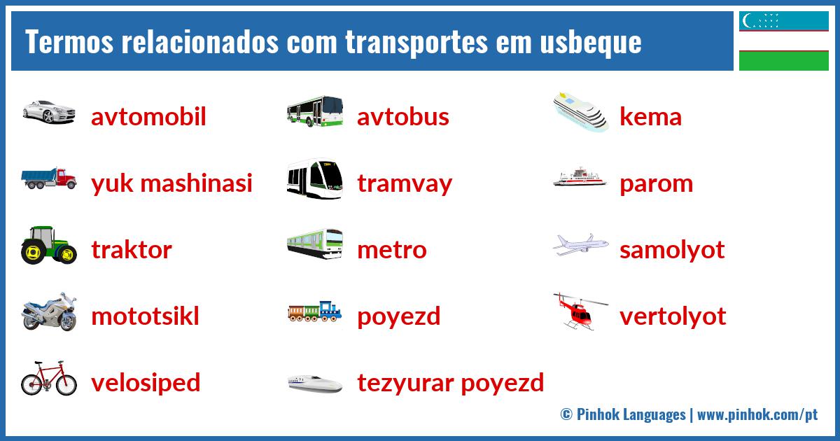 Termos relacionados com transportes em usbeque